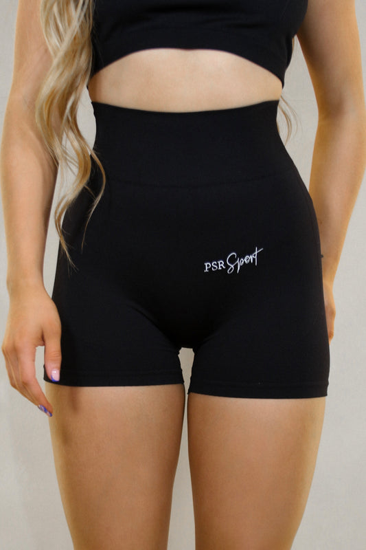 PSR SPORT SEAMLESS HIGH WAISTED SCRUNCH BUM SHORTS IN BLACK